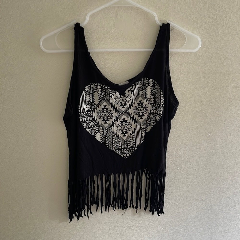 Elodie Black Aztec heart crop tank